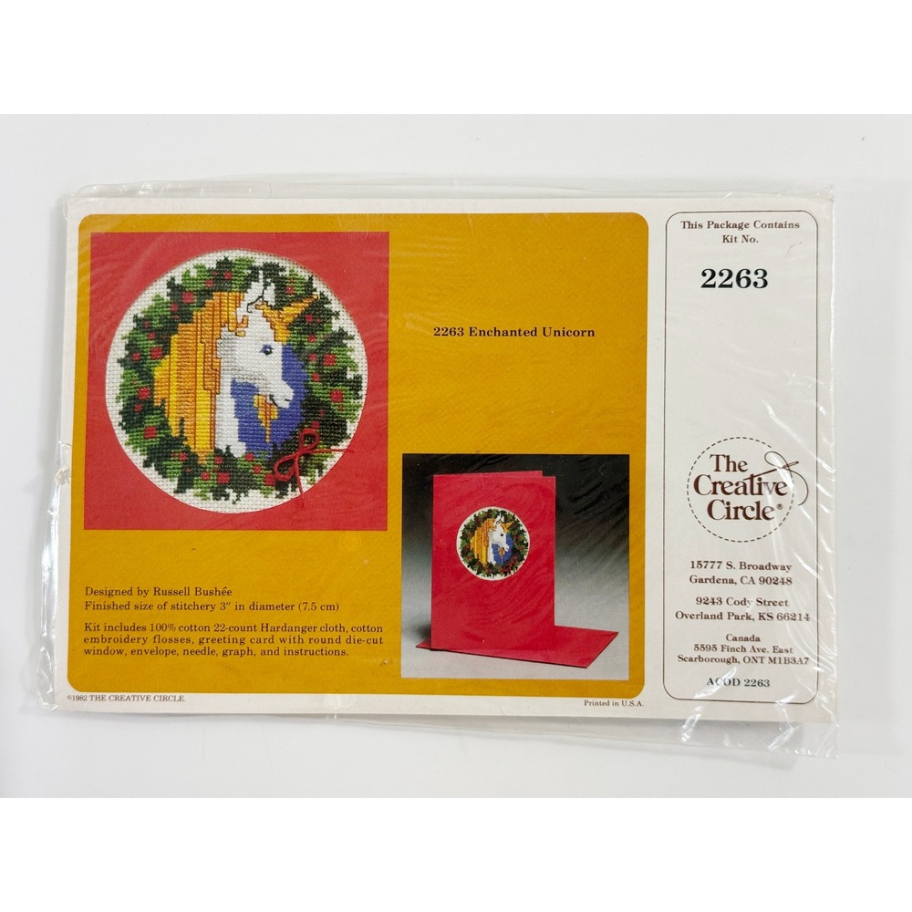 The Creative Circle Cross Stitch Kit Unisex OS Red Enchanted Unicorn 2263 Vtg